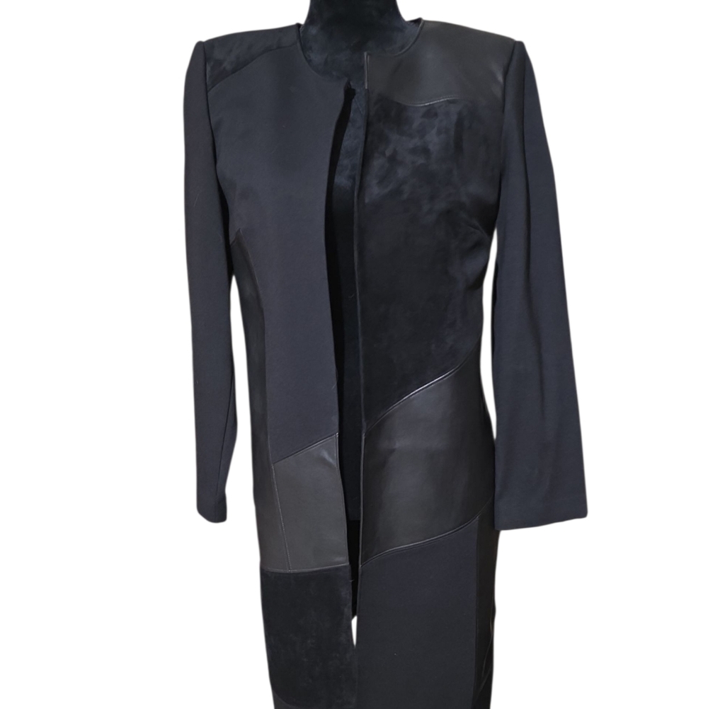 Calvin Klein Black Leather And Suede Patchwork Trench Coat